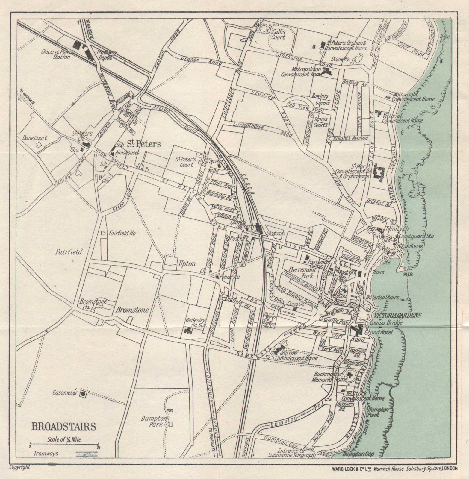 BROADSTAIRS vintage tourist town city resort plan. Kent. WARD LOCK 1924 map